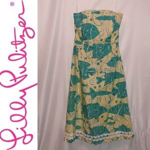 Lilly Pulitzer Yellow & Turquoise Strapless Dress